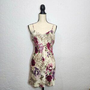 pink, purple and cream floral slip mini dress